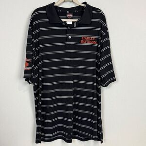 Harley-Davidson Black Striped Embroidered Polo Shirt 2XL Tifton, GA